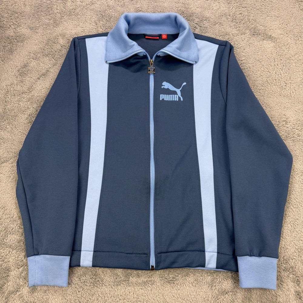 Puma Track Jacket Mens Size M Navy/Lt Blue Full Zip Performance Athletic Sports